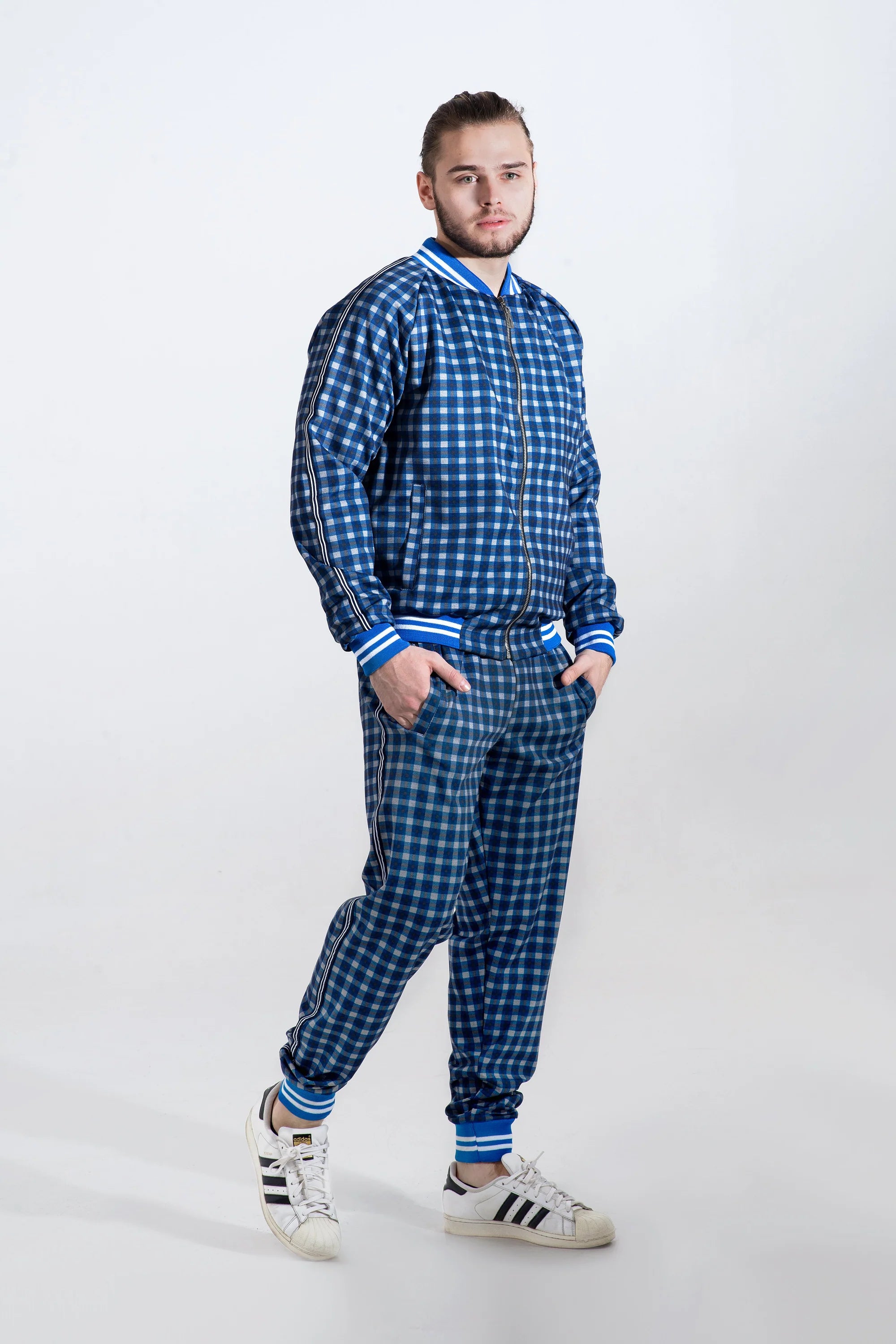 Blue Checkered Tracksuit - Blue Checkered Coach Tracksuit - MarryN