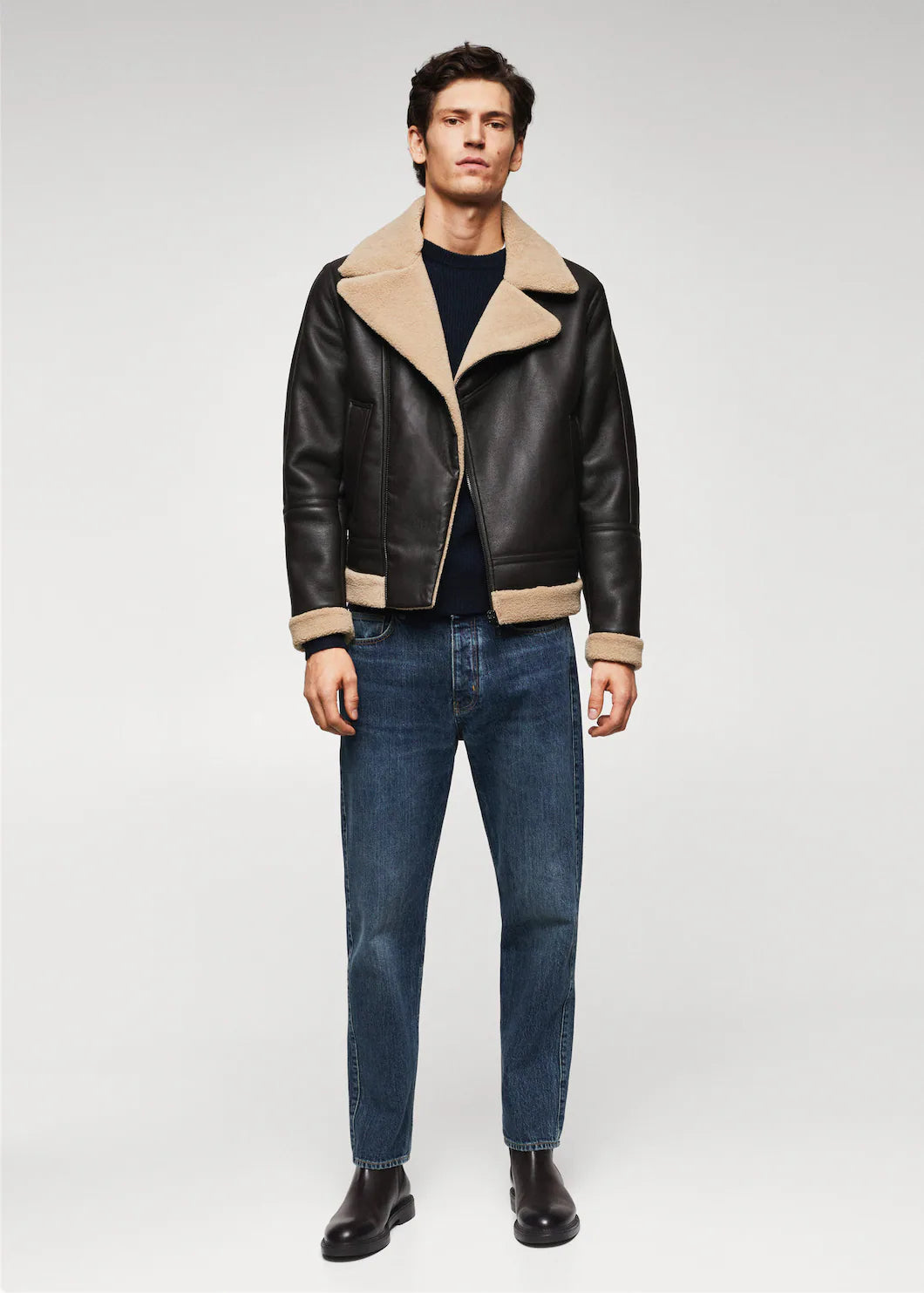 Leather shearling-lined jacket