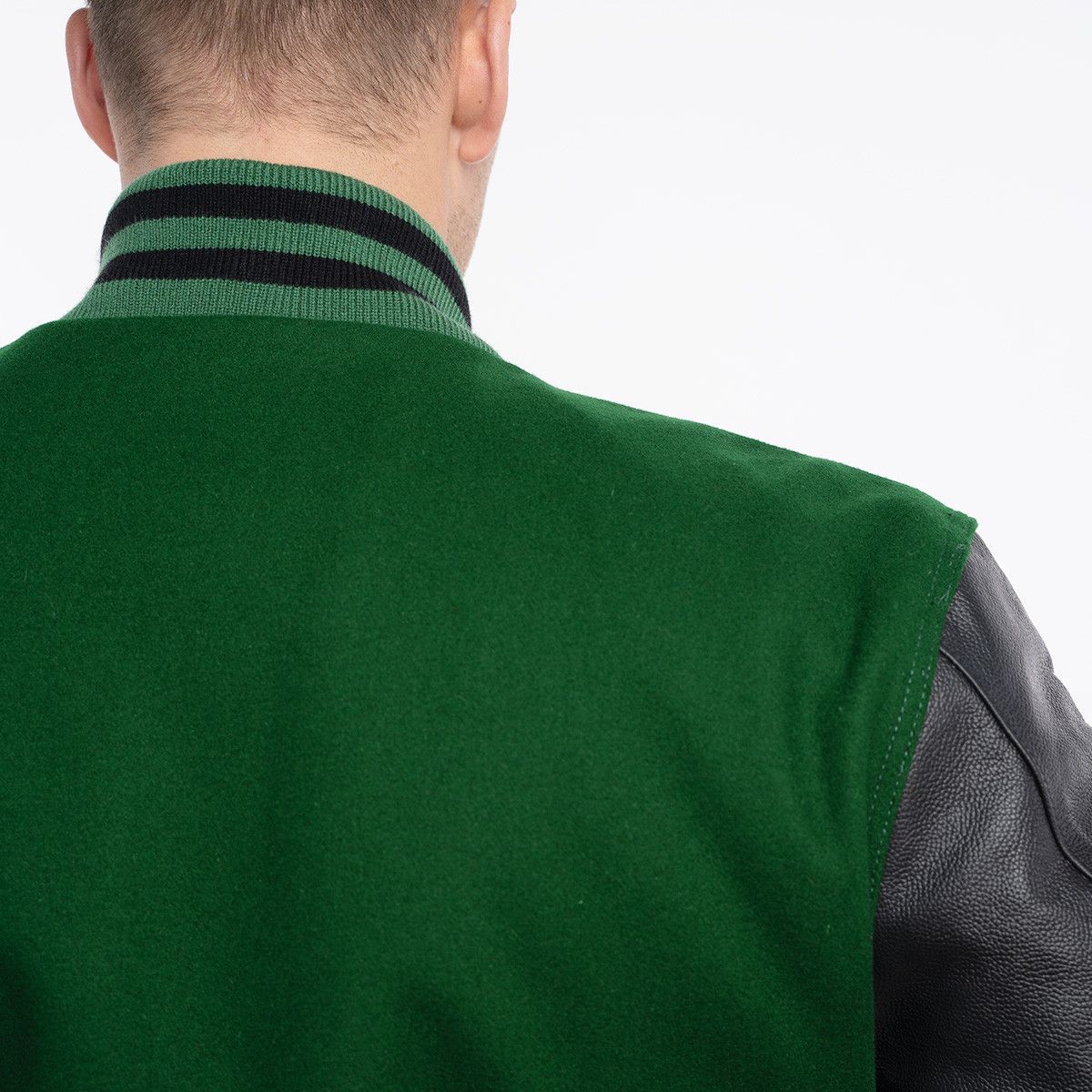 Green Wool Body & Black Leather Sleeves Letterman Jacket