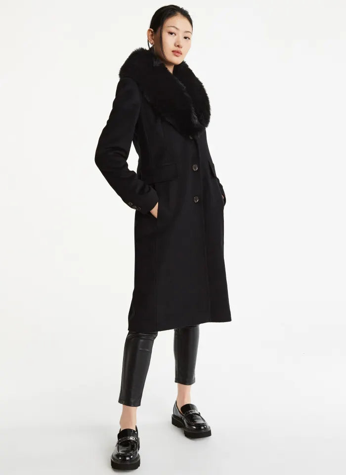 Faux Fur Wool Trench Coat - Wool Trench Coat - MarryN