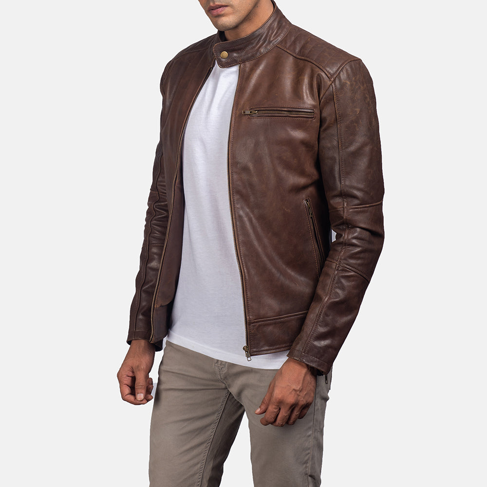 Brown Leather Jacket - Brown Leather Biker Jacket - MarryN