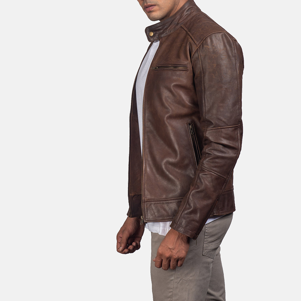 Brown Leather Jacket - Brown Leather Biker Jacket - MarryN