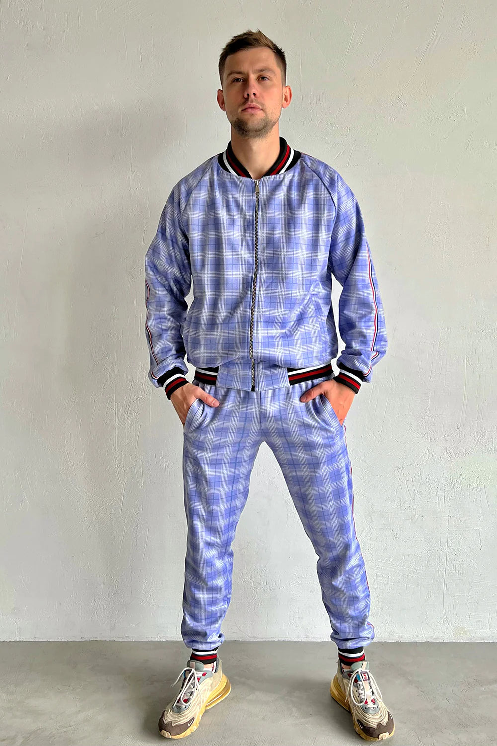 Two Piece Tracksuit - Blue Checkered Men’s Tracksuit - MarryN