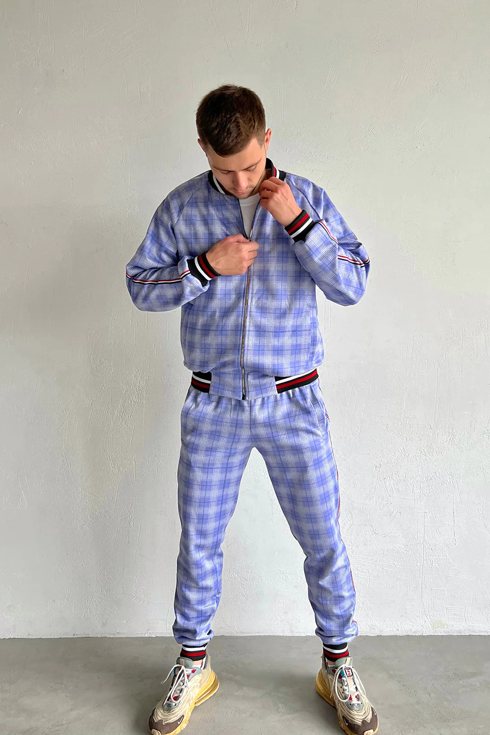 Two Piece Tracksuit - Blue Checkered Men’s Tracksuit - MarryN