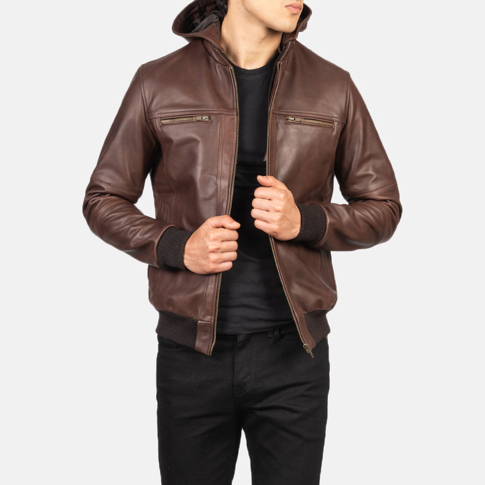 Bomber Leather Jacket - Brown Leather Bomber Jacket - MarryN