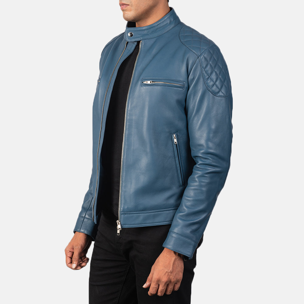 Blue Leather Jacket - Blue Leather Biker Jacket - MarryN