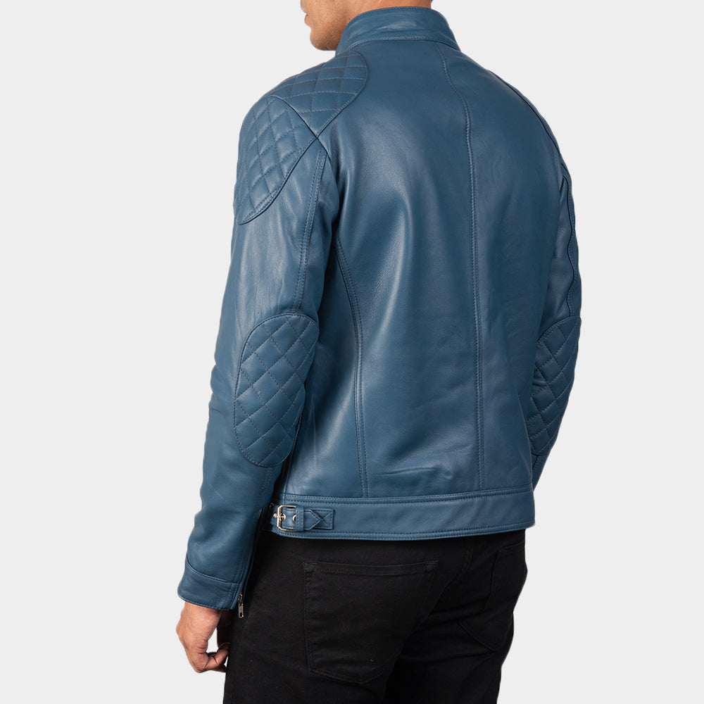 Blue Leather Jacket - Blue Leather Biker Jacket - MarryN