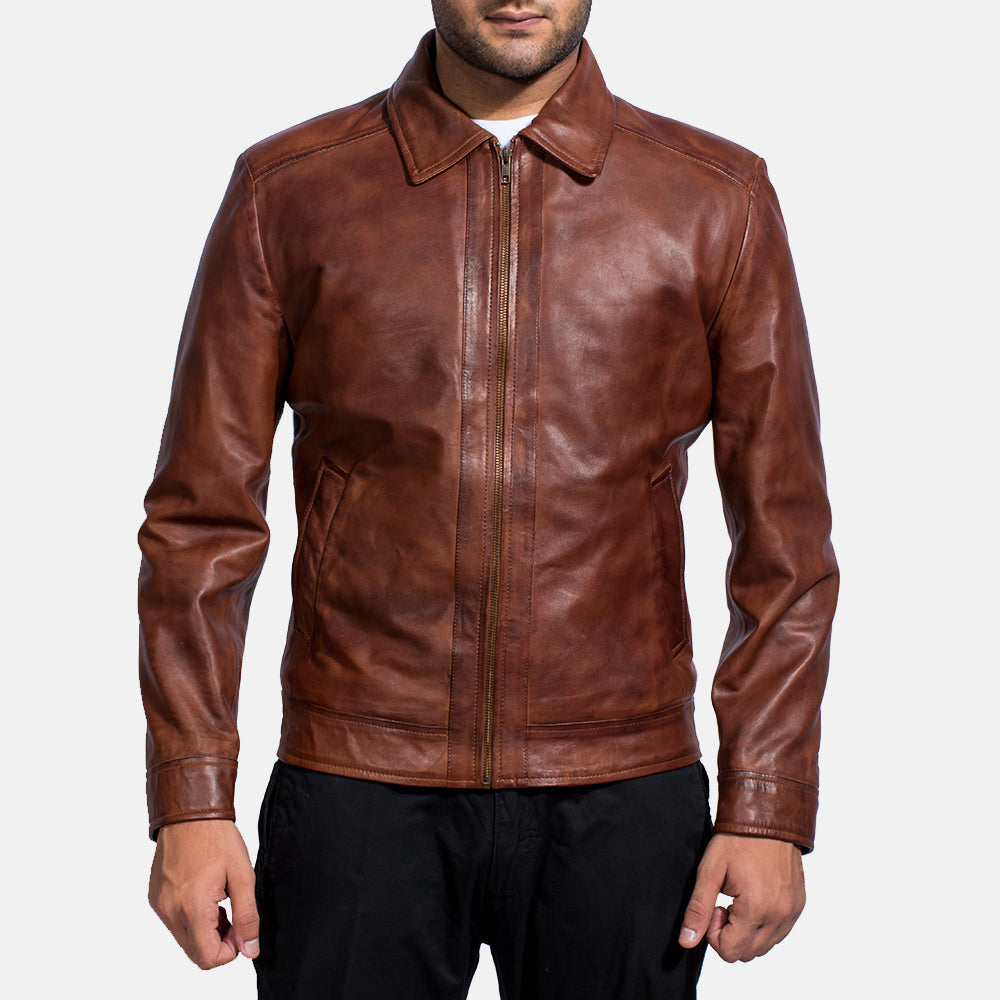 Faux Leather Jacket - Brown Leather Jacket - MarryN