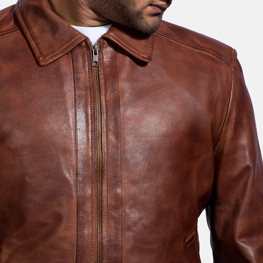 Faux Leather Jacket - Brown Leather Jacket - MarryN