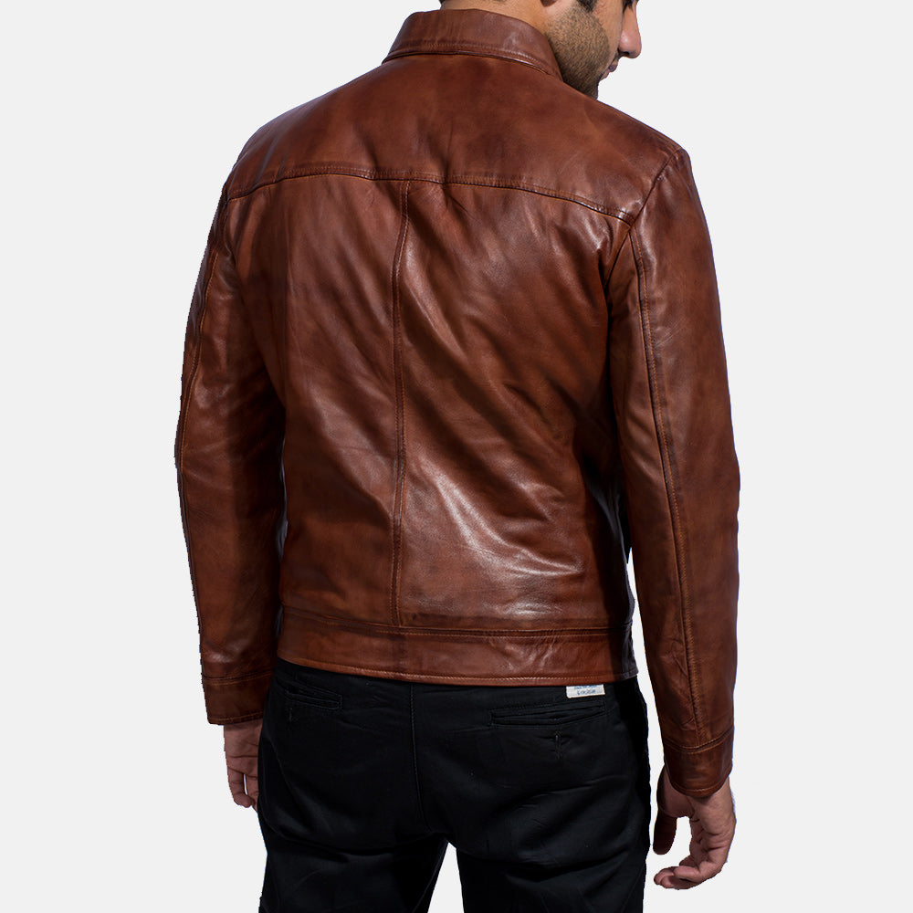 Faux Leather Jacket - Brown Leather Jacket - MarryN