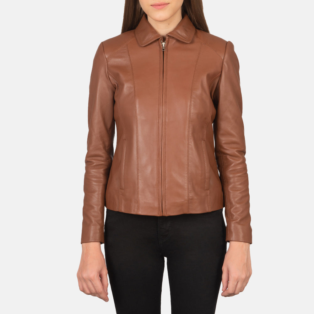 Colette Brown Leather Jacket - Women's Leather Jacket - MarryN